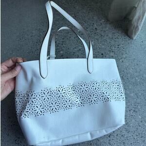 Ralph Lauren Women's Bag White Laser Cut Tote Bag Faux Leather With Pouch